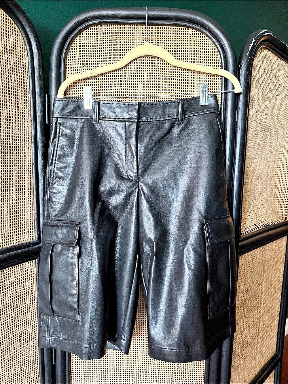 Babaton Tate Cargo Short Black Faux Leather Capris